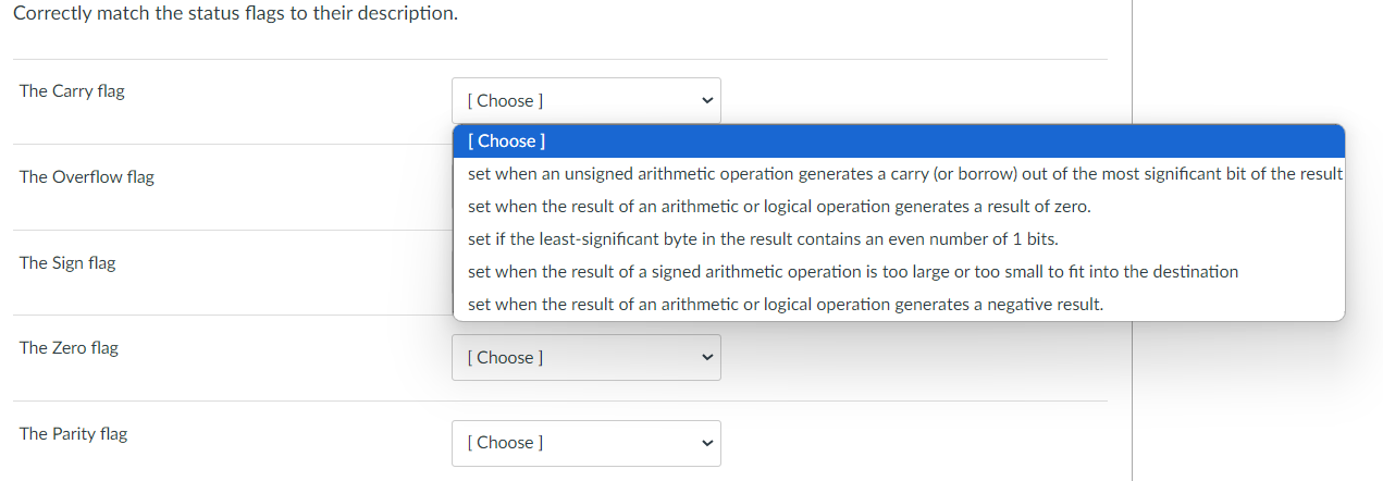 Correctly match the status flags to their