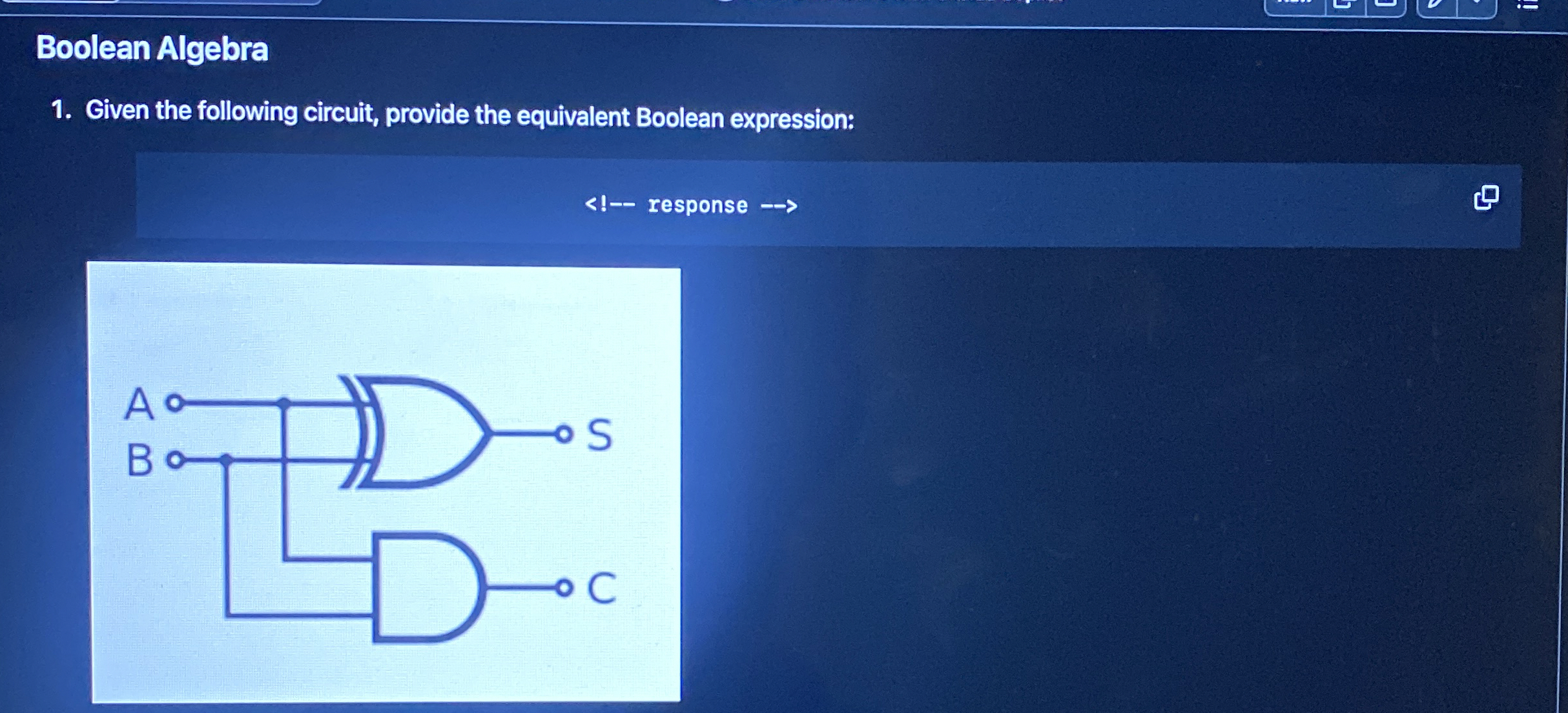 Boolean Algebra Given the following circuit,