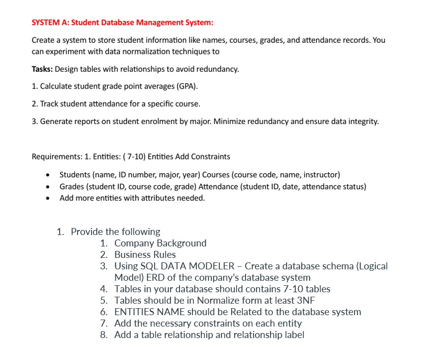 SYSTEM A: Student Database Management System: