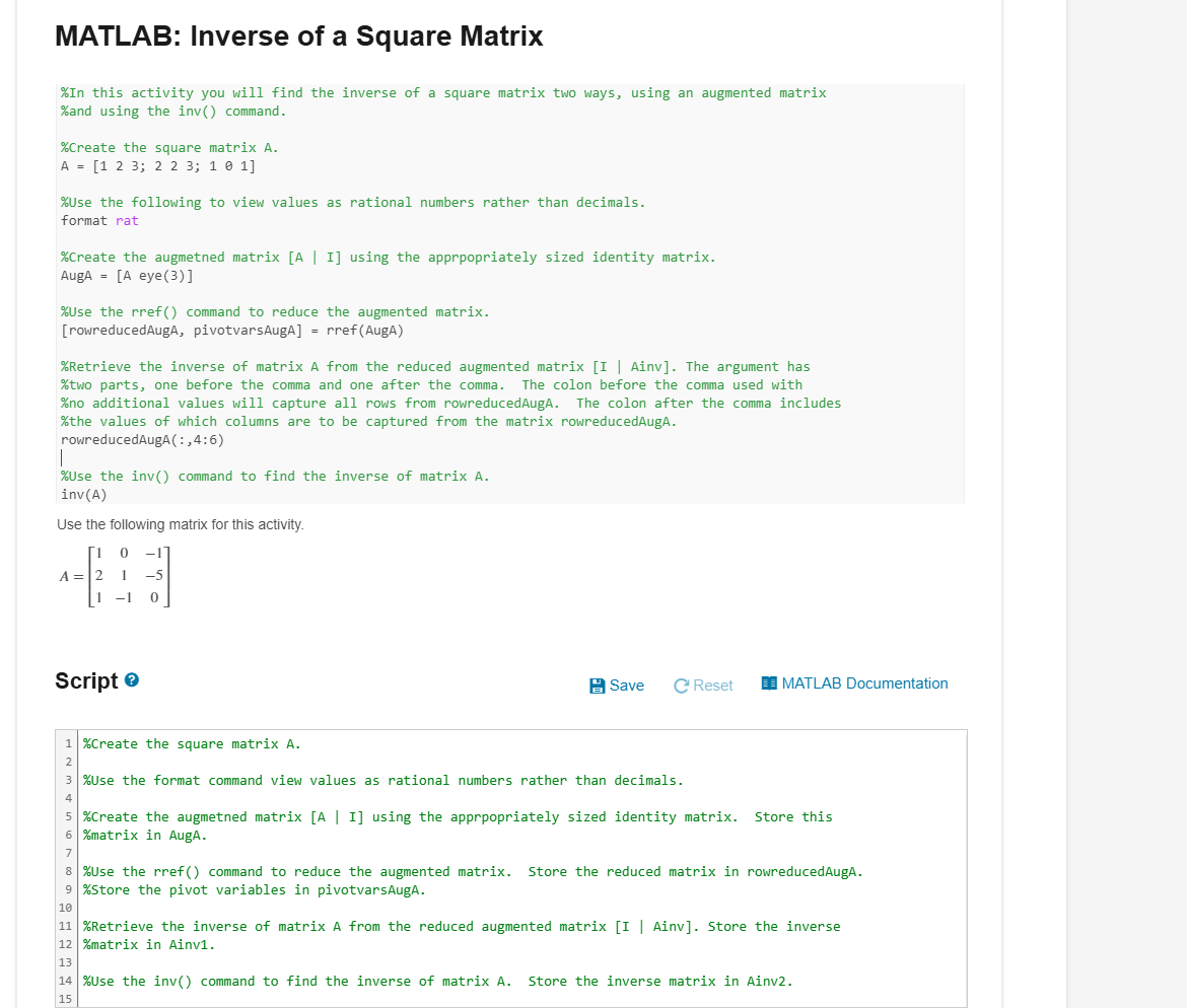 MATLAB: Inverse of a Square Matrix