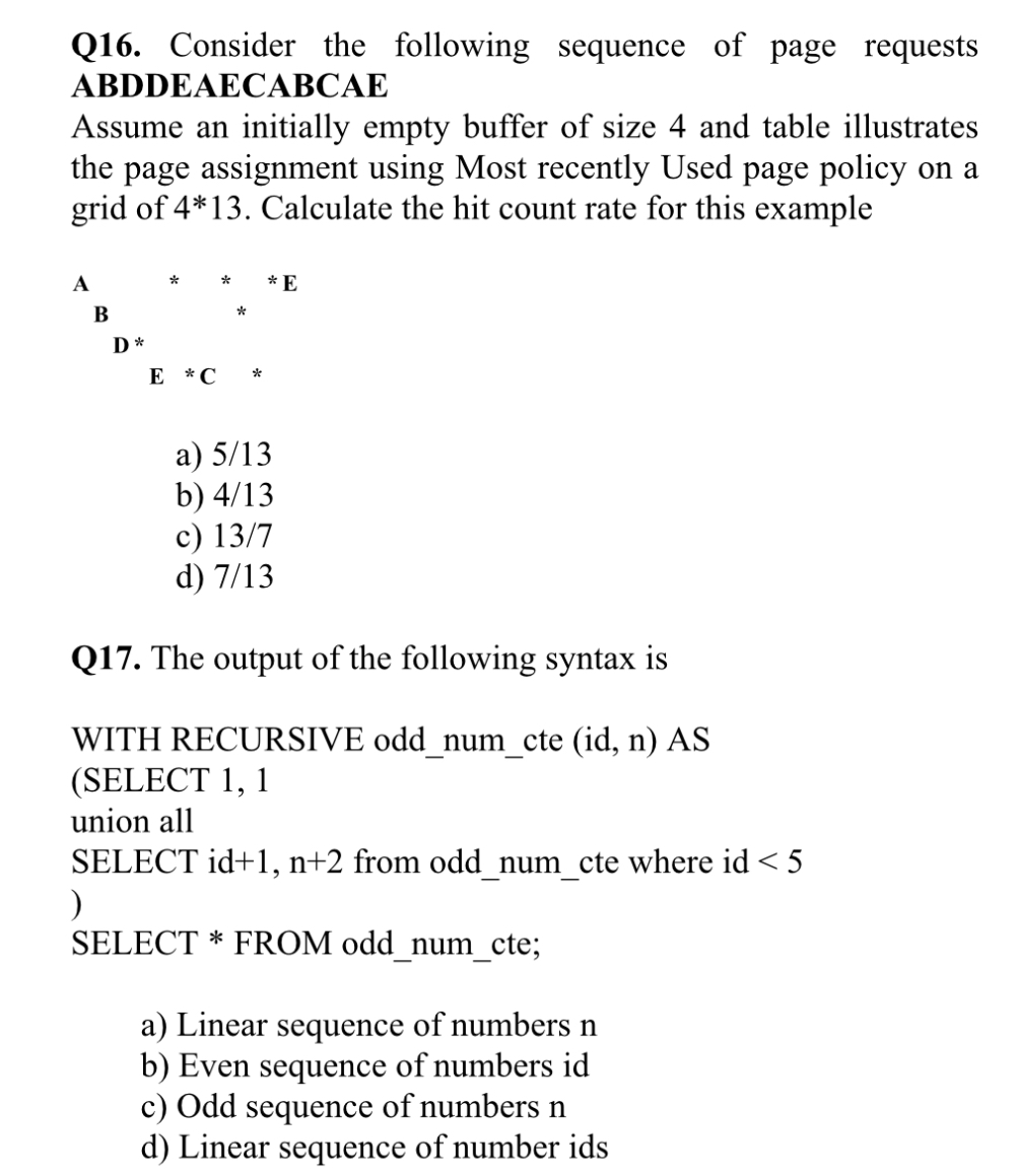 Q 1 6 . Consider the following sequence of page