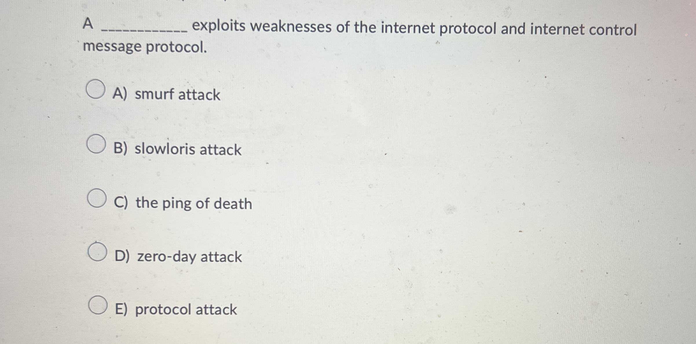 A exploits weaknesses of the internet protocol