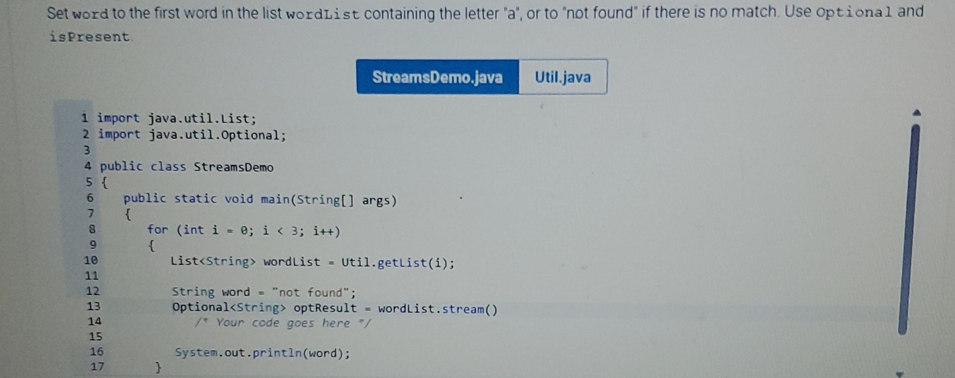 Set word to the first word in the list wordLi st