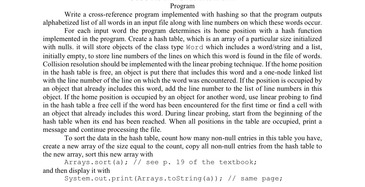 Program Write a cross - reference java program