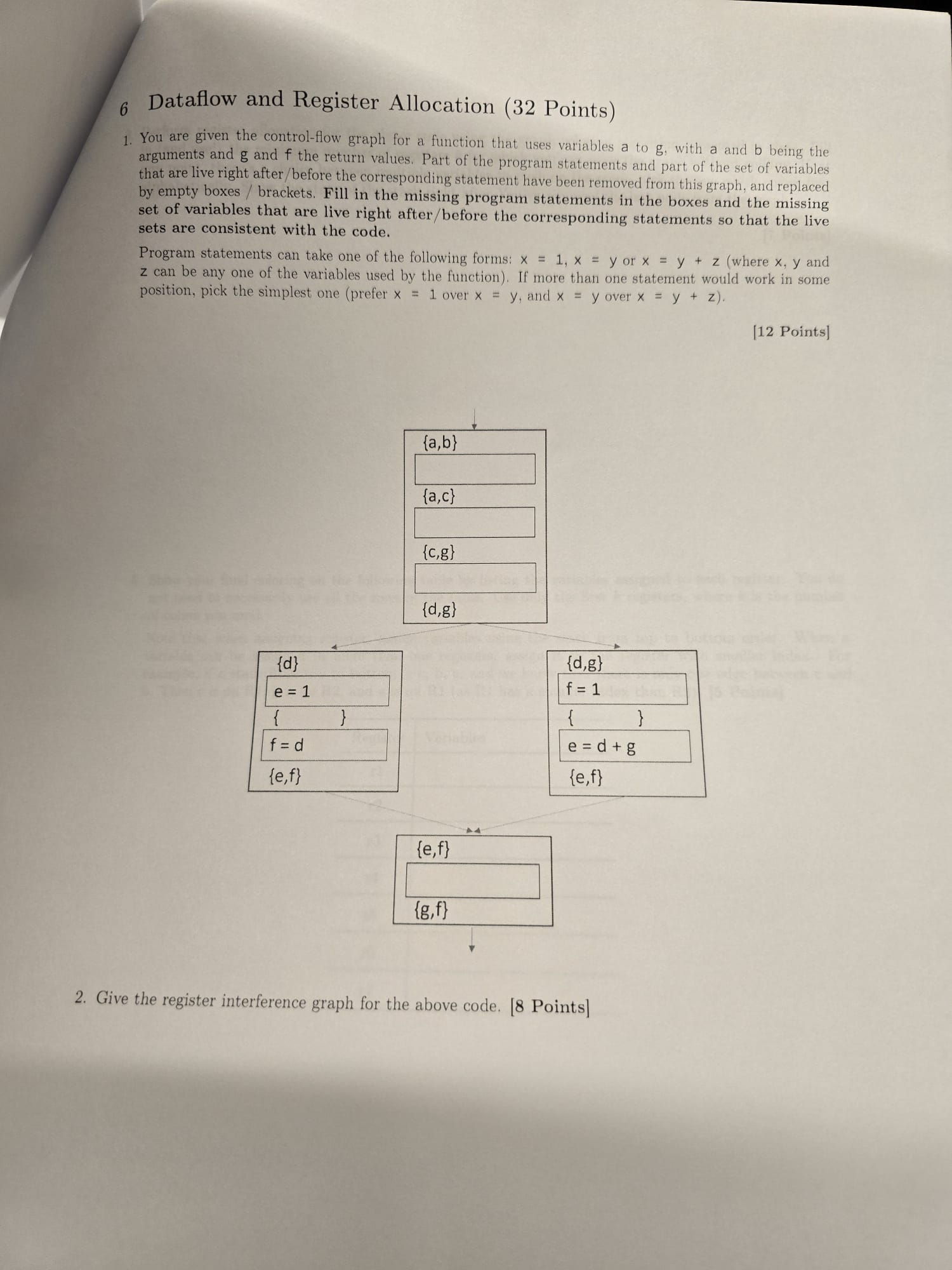6 Dataflow and Register Allocation ( 3 2 Points )