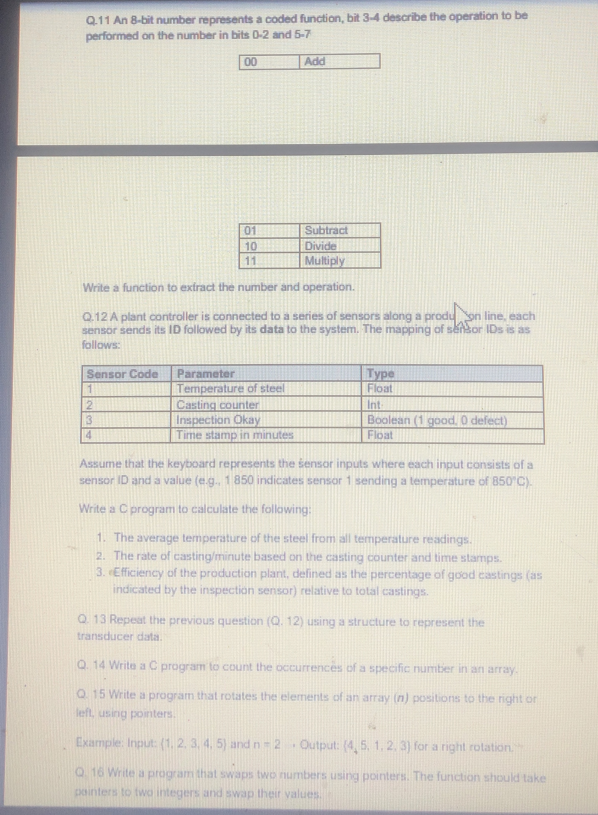 Q . 1 1 An 8 - bit number represents a coded