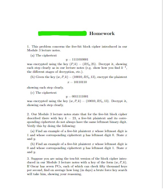 Homework This problem concerns the five - bit