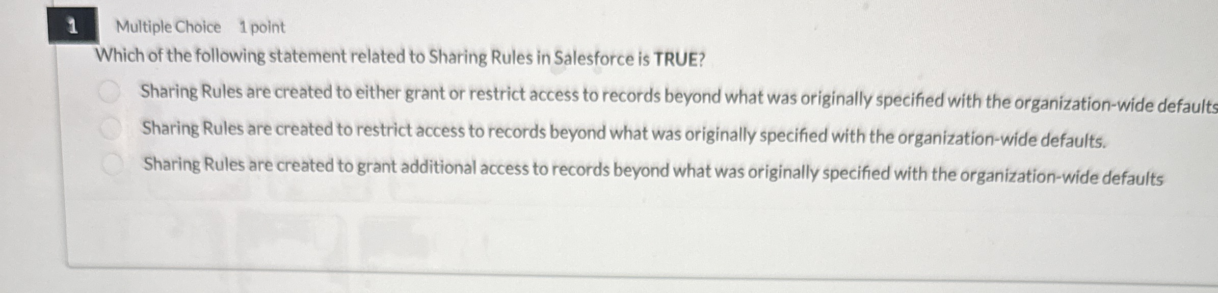 1 Multiple Choice 1 point Which of the following