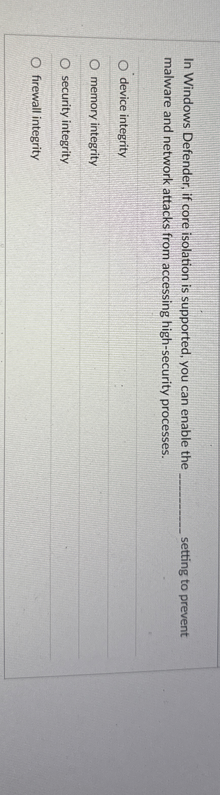 In Windows Defender, if core isolation is