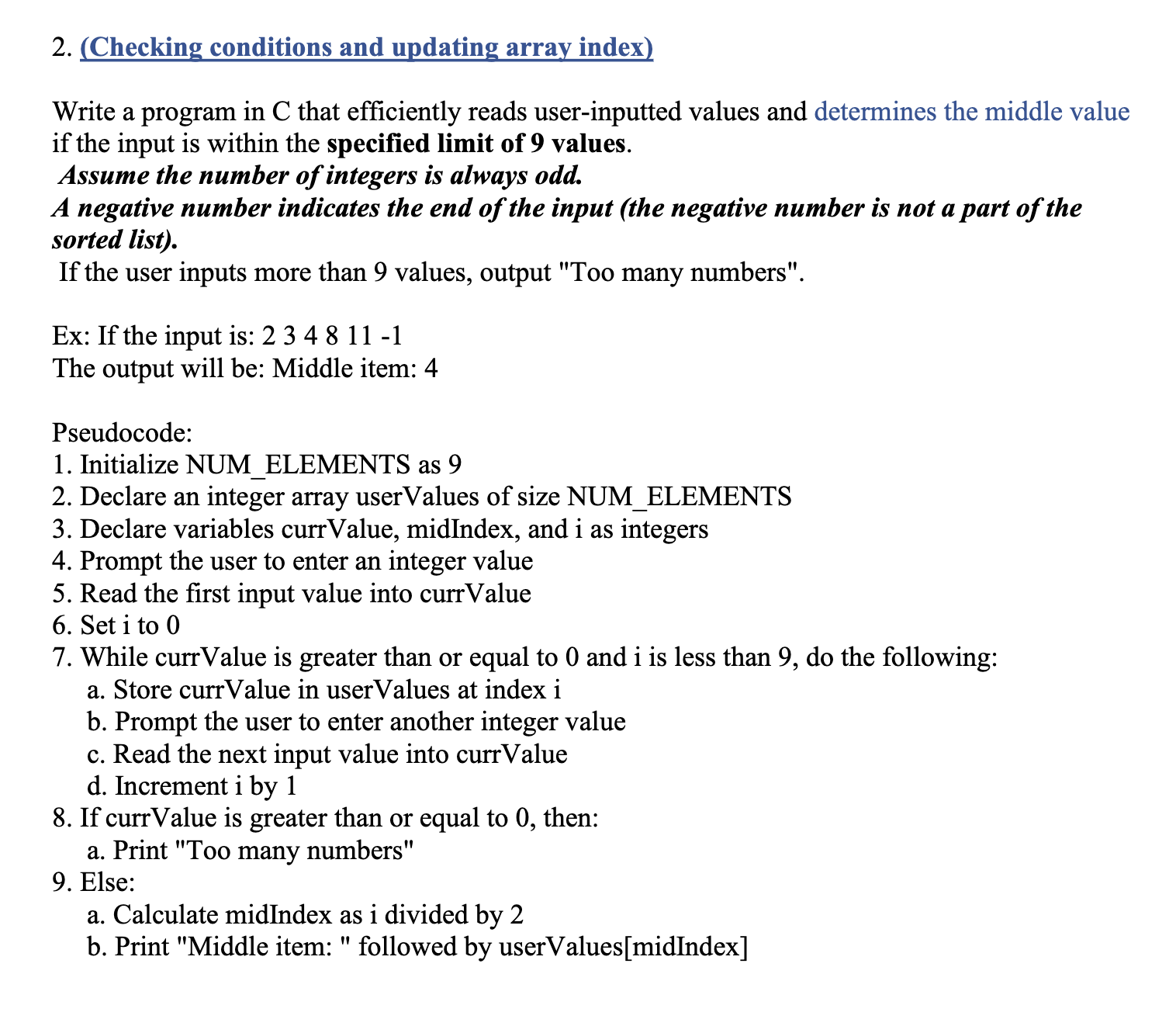 2 . ( Checking conditions and updating array