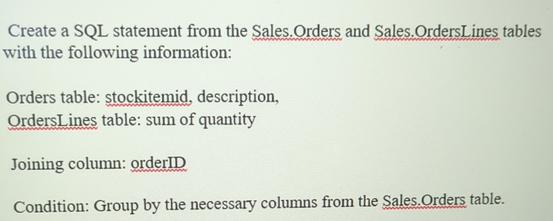 Create a SQL statement from the Sales. Orders and