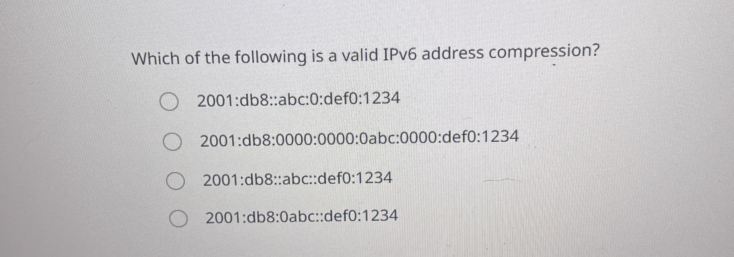 Which of the following is a valid IPv 6 address