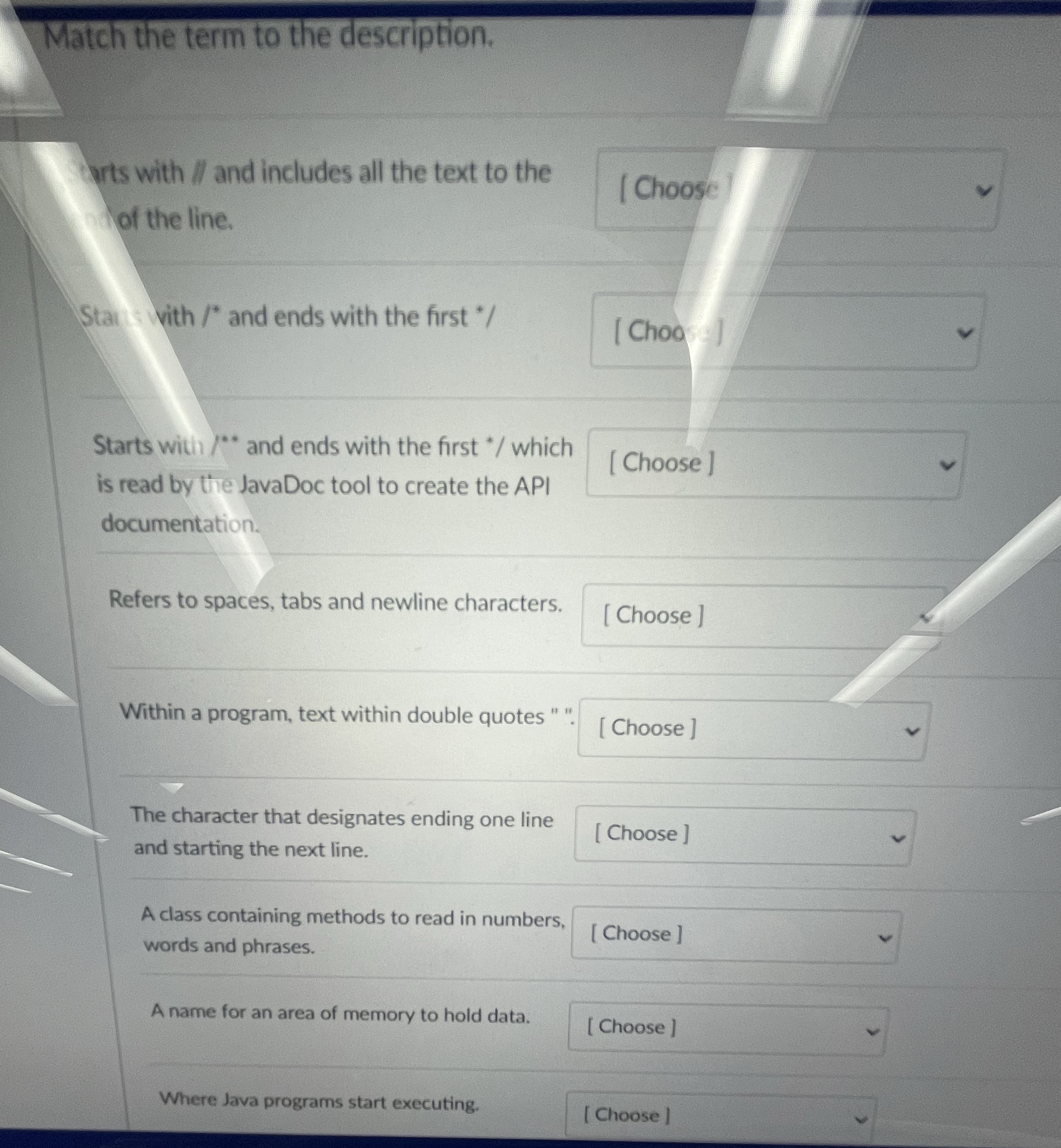 Match the term to the description. Starts with /