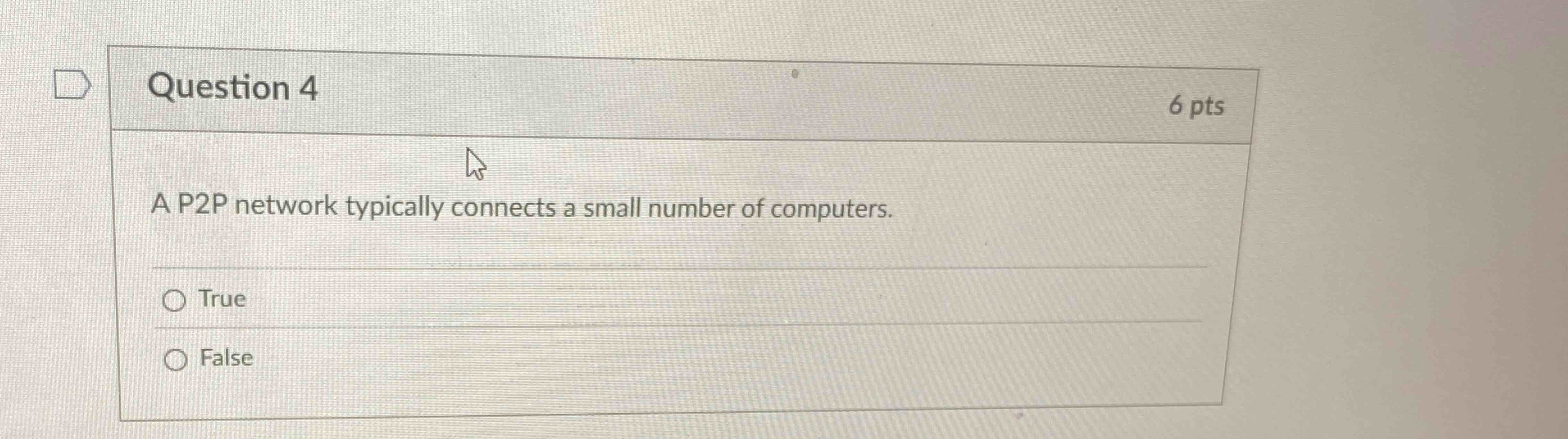 Question 4 A P 2 P network typically connects a
