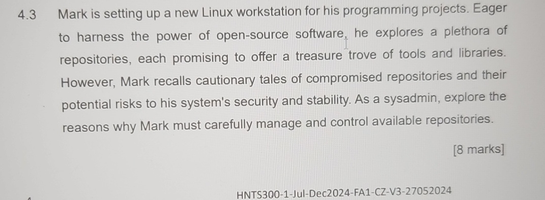 4 . 3 Mark is setting up a new Linux workstation