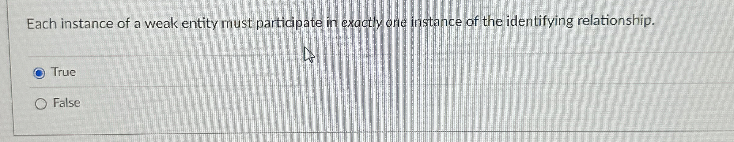 Each instance of a weak entity must participate