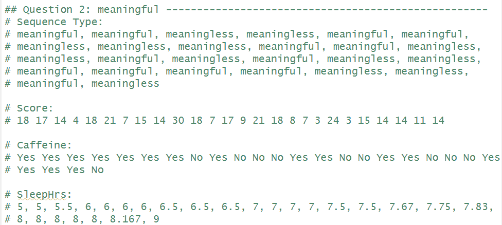 Please use the RScript Data to answer all parts
