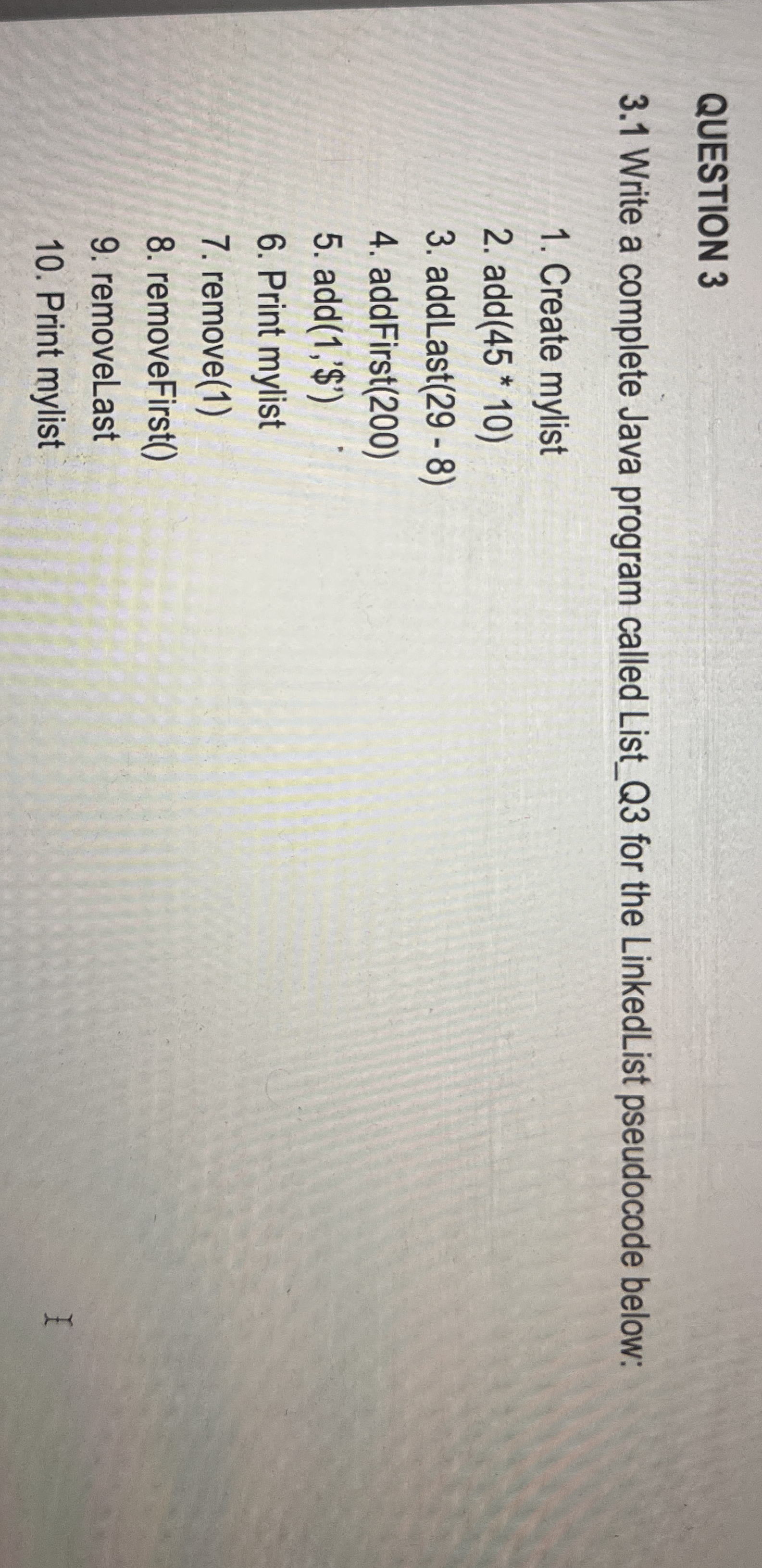QUESTION 3 3 . 1 Write a complete Java program
