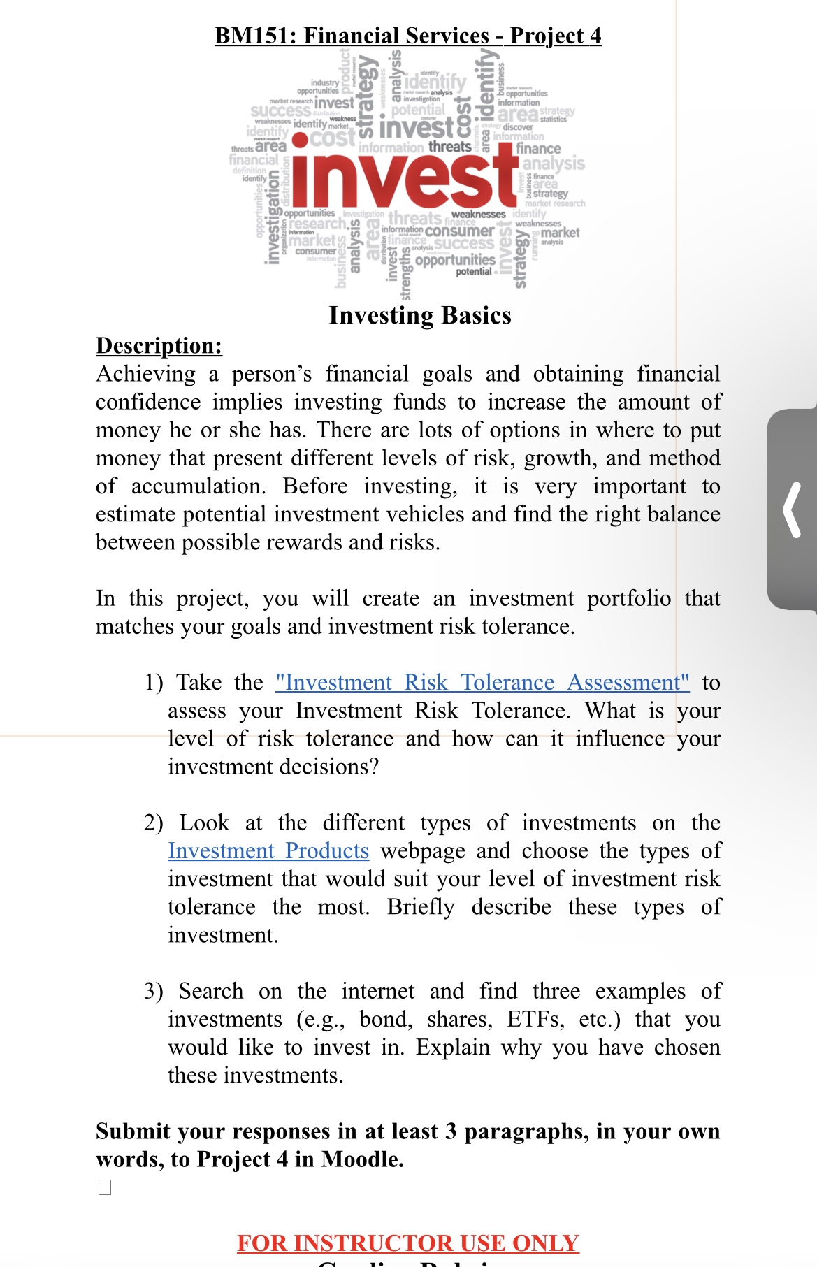 FOR INSTRUCTOR USE ONLY Grading Rubric Grading