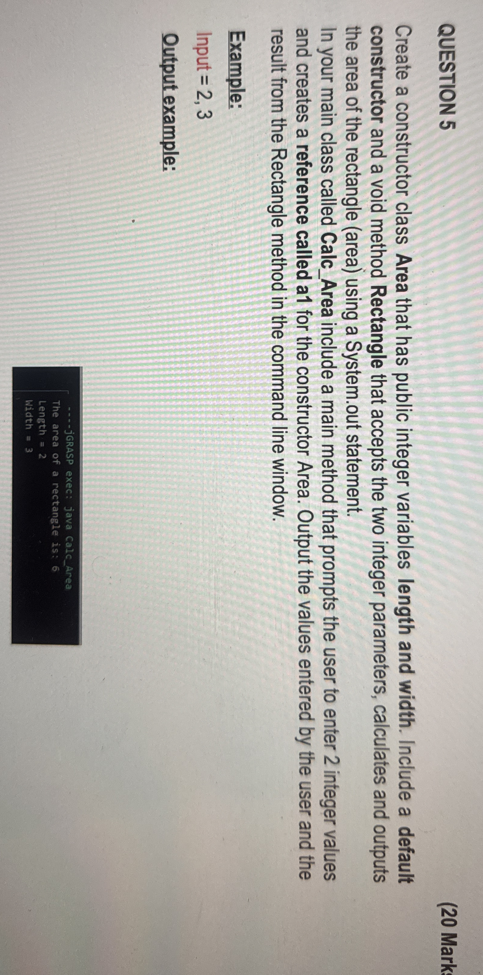 QUESTION 5 ( 2 0 Mark: Create a constructor class