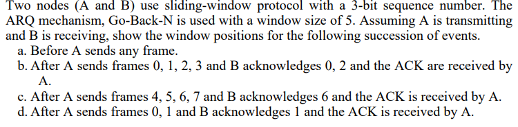 Two nodes and B ) use sliding - window protocol