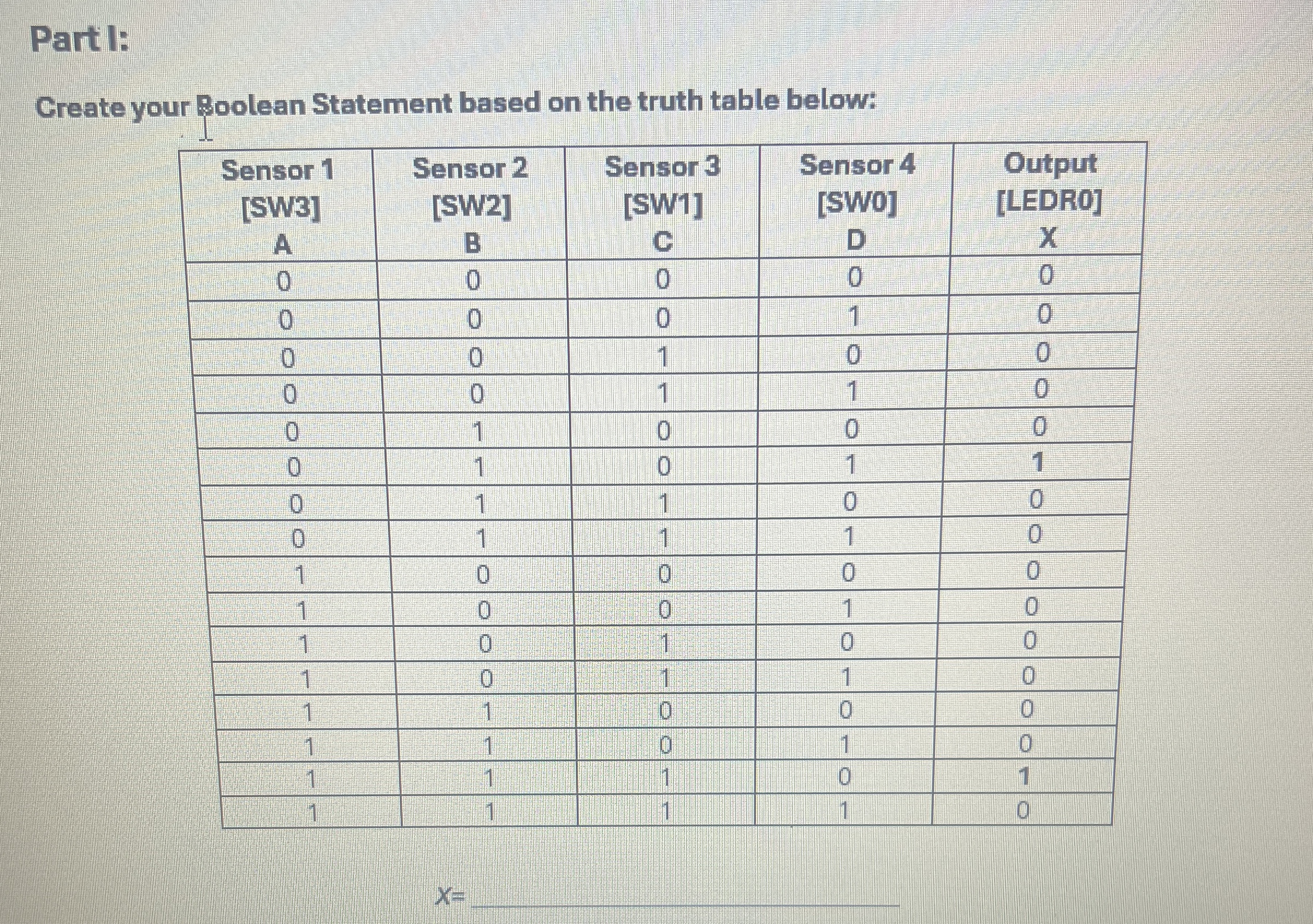 Part l: Create your Boolean Statement based on
