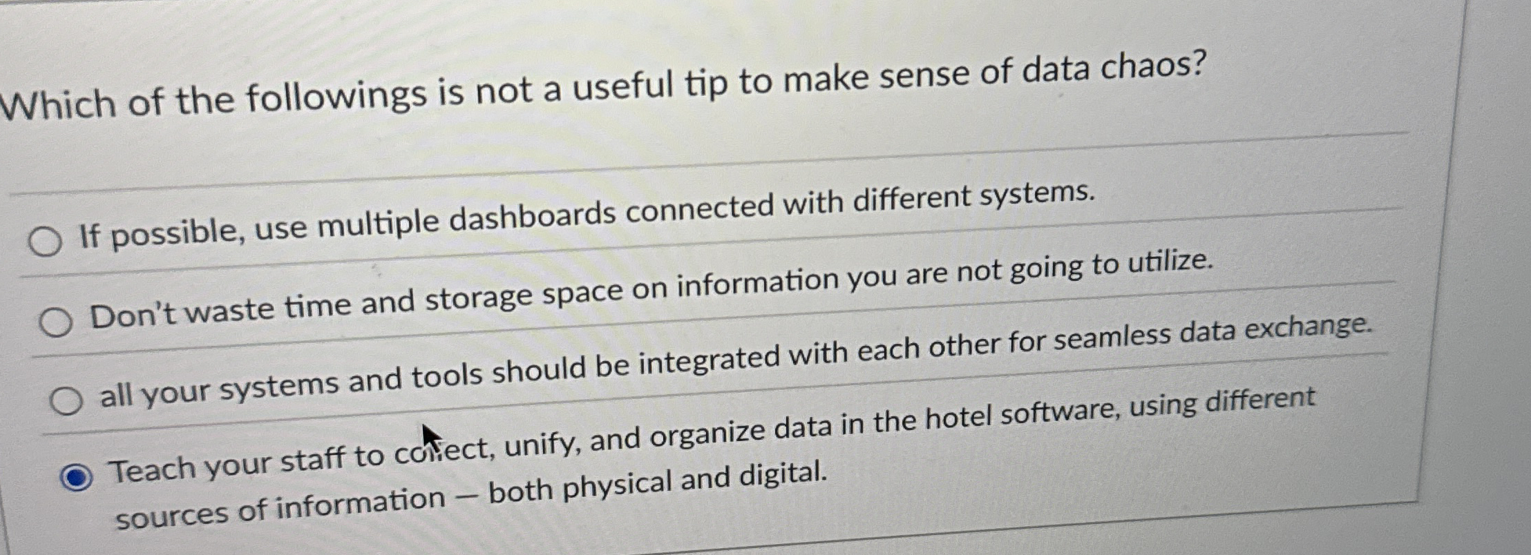 Which of the followings is not a useful tip to