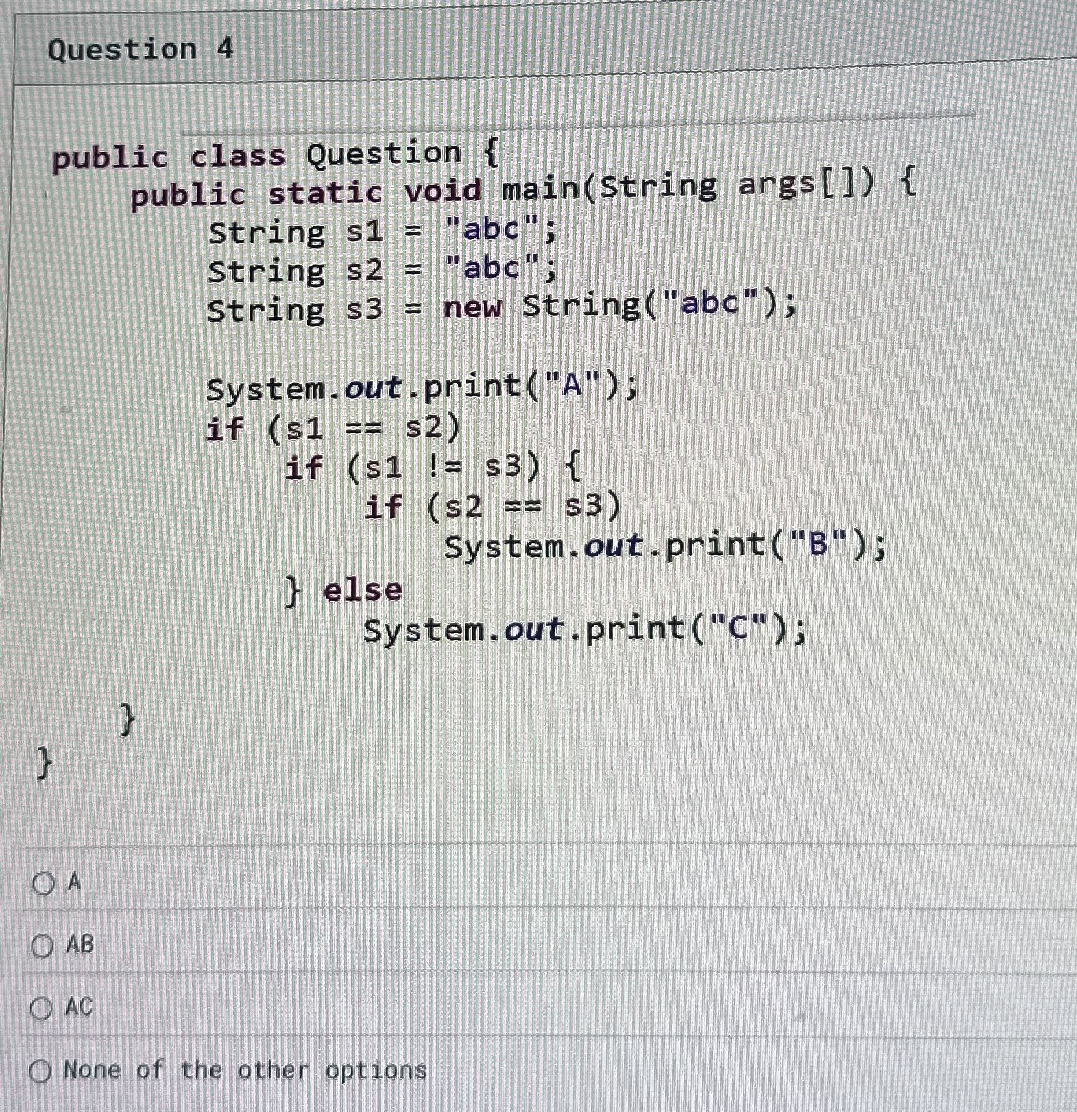 Question 4 public class Question { public static