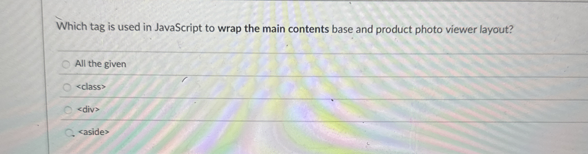 Which tag is used in JavaScript to wrap the main