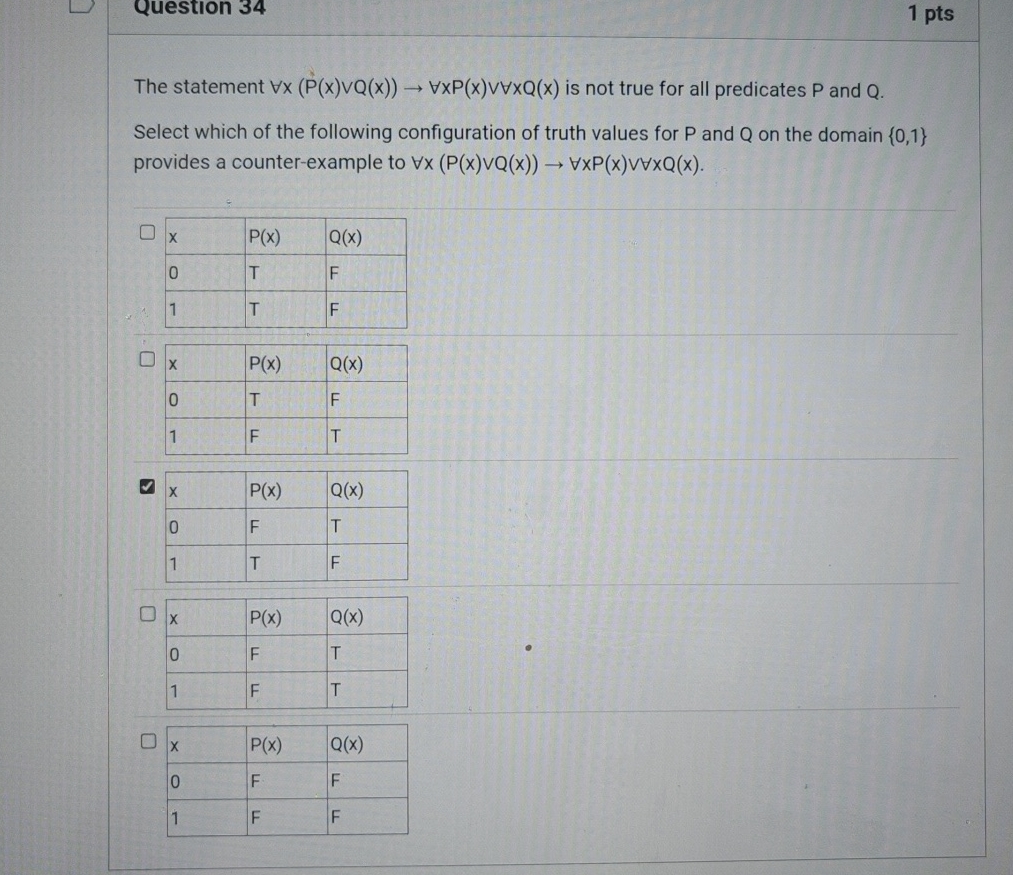 Question 3 4 The statement AAx ( P ( x ) v v Q (