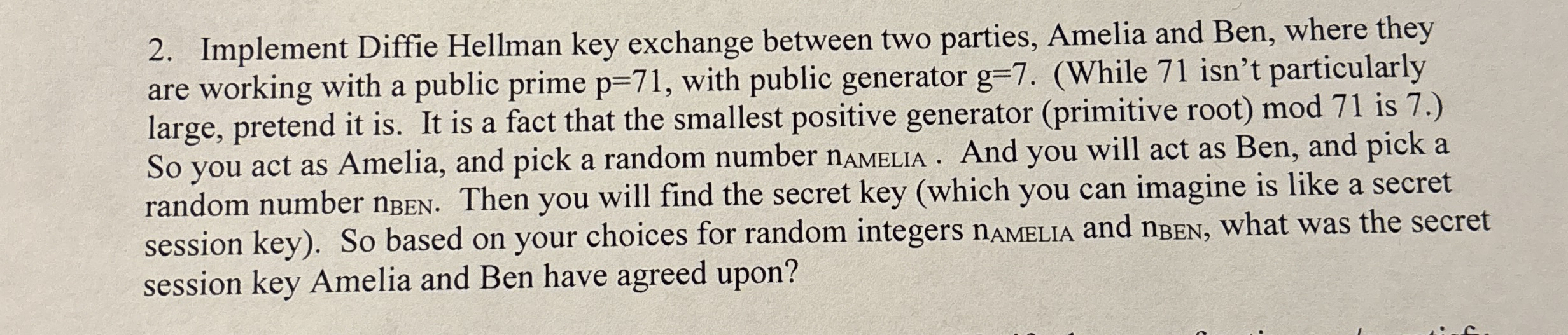 Implement Diffie Hellman key exchange between two