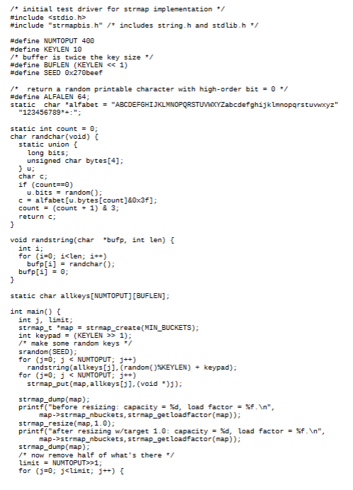 ` ` ` / * initial test driver for strmap