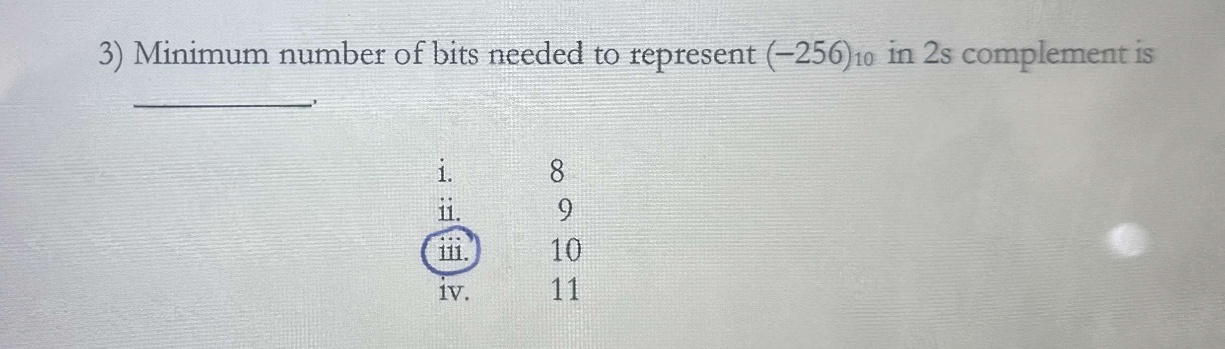 Minimum number of bits needed to represent ( - 2