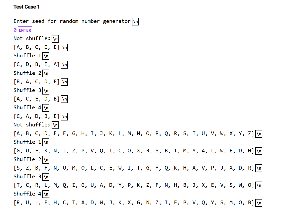 Implement a shuffle method that randomly sorts