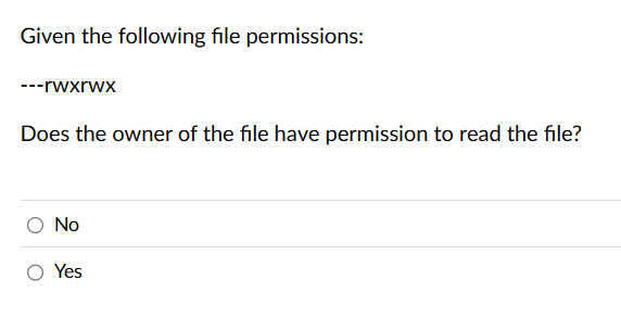 Given the following file permissions: - - -