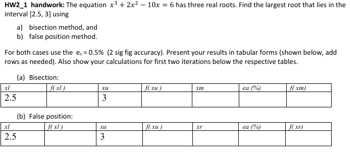 interval 2 . 5 , 3 using a ) bisection method,