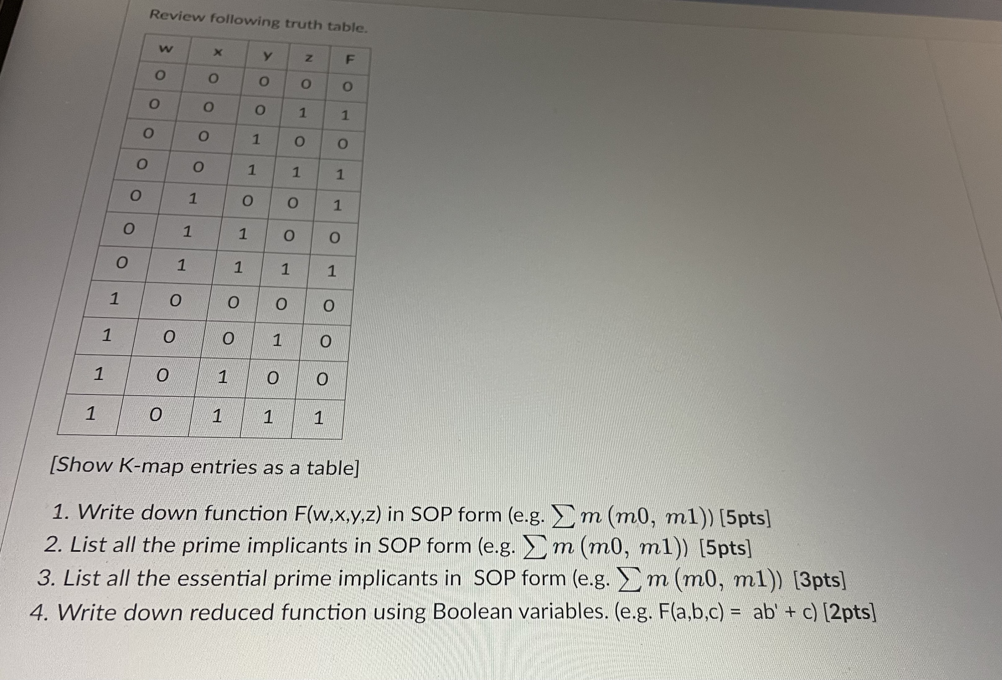 Review following truth table. \ table [ [ w , x ,