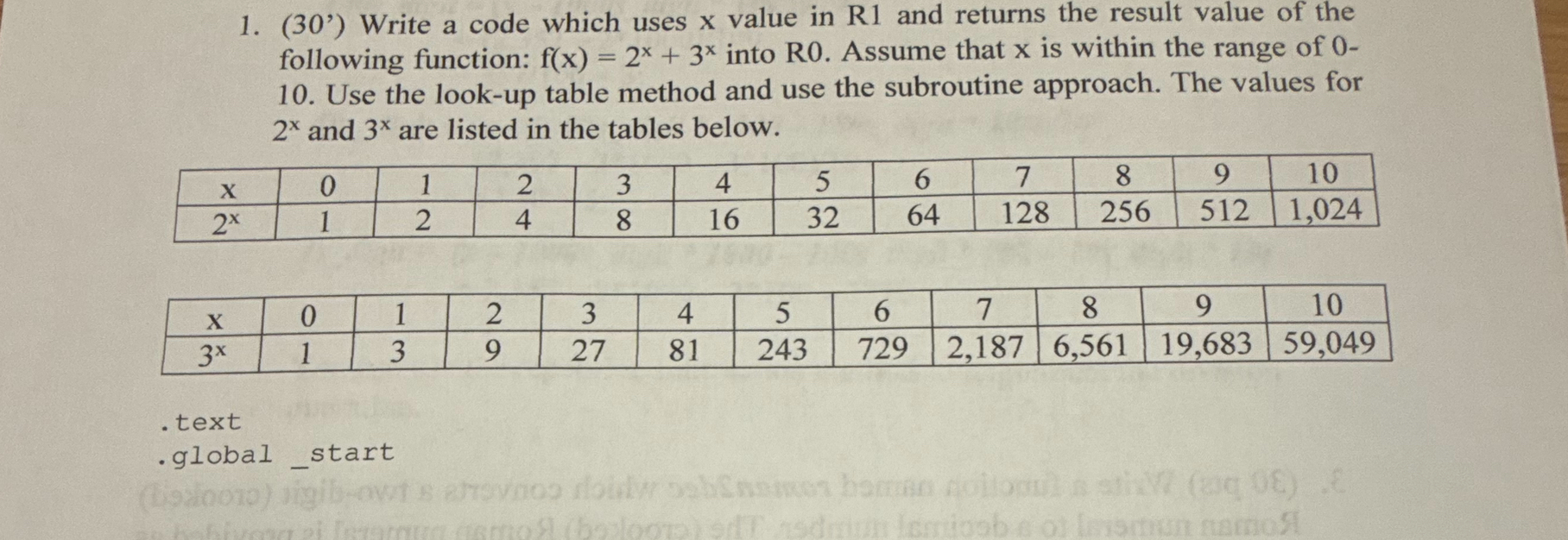 ( 3 0 ' ) Write a code which uses x value in R 1
