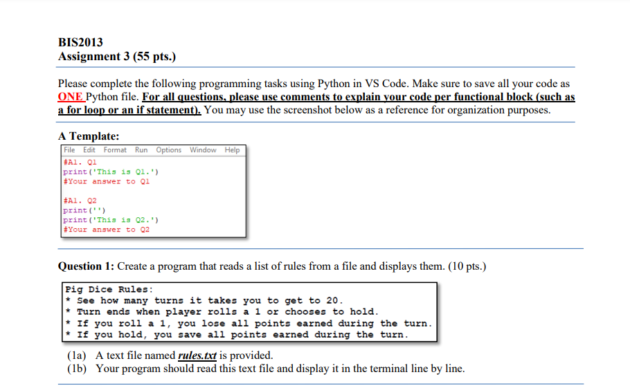 BIS 2 0 1 3 Assignment 3 ( 5 5 pts . ) Please