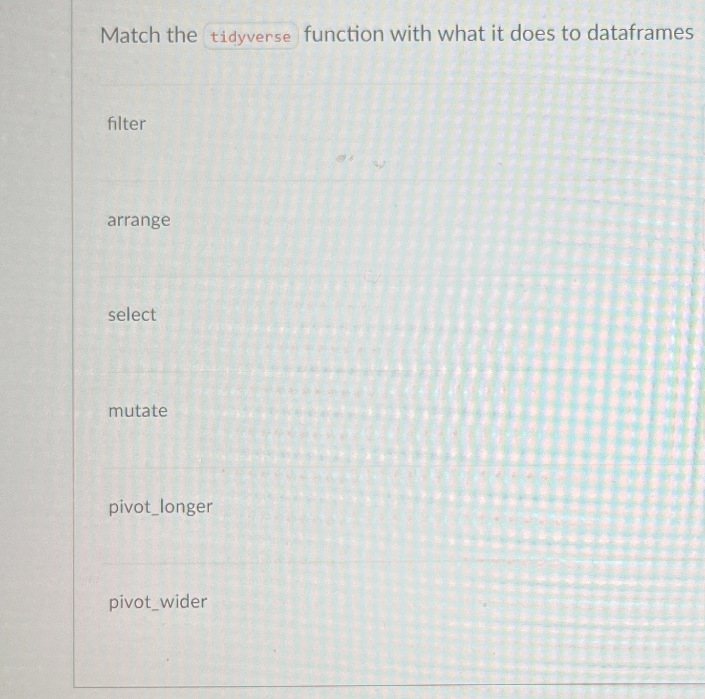 Match the function with what it does to