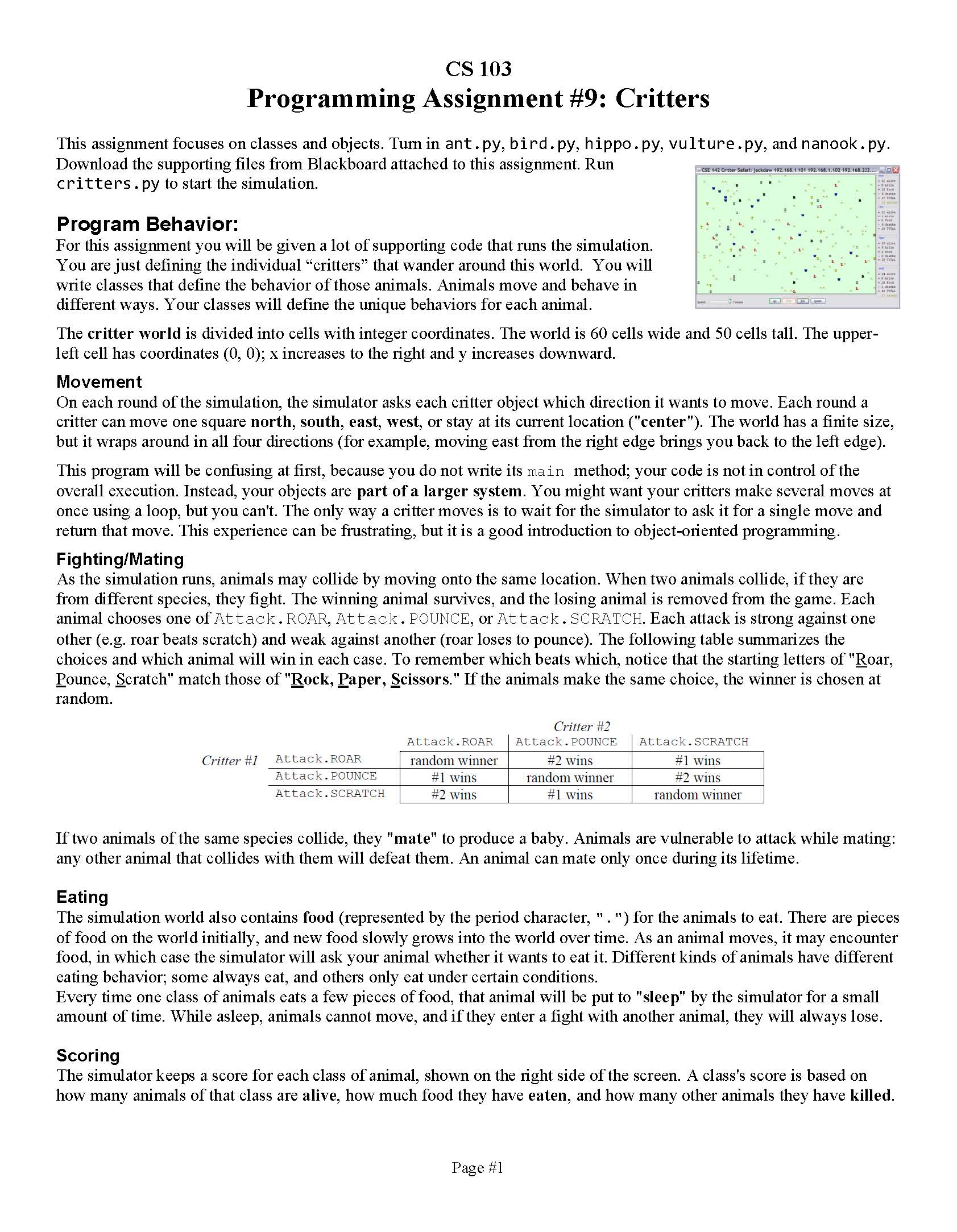 Critters.py Can I get help writing these in