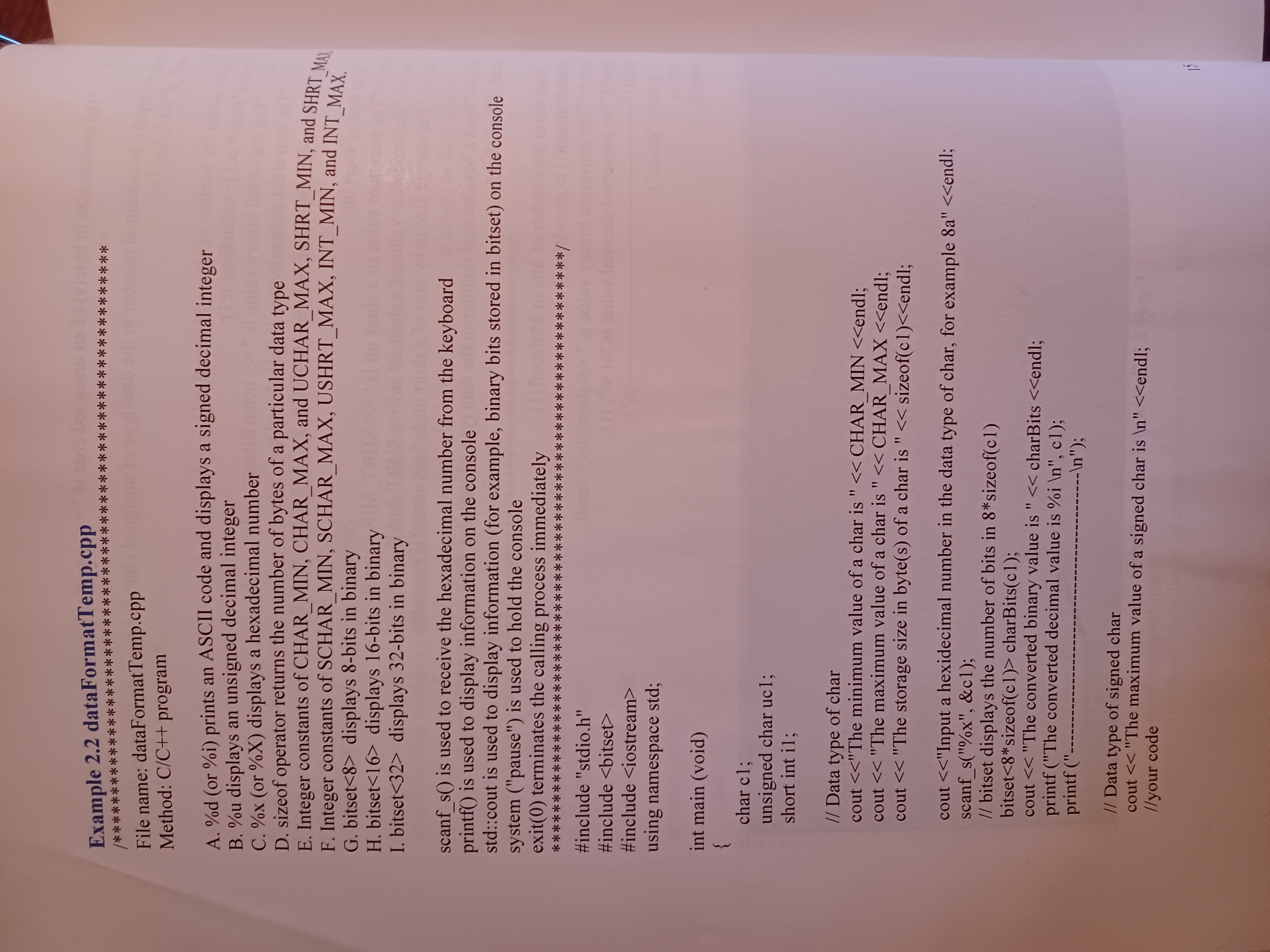 Example 2 . 2 dataFormatTemp.cpp File name: