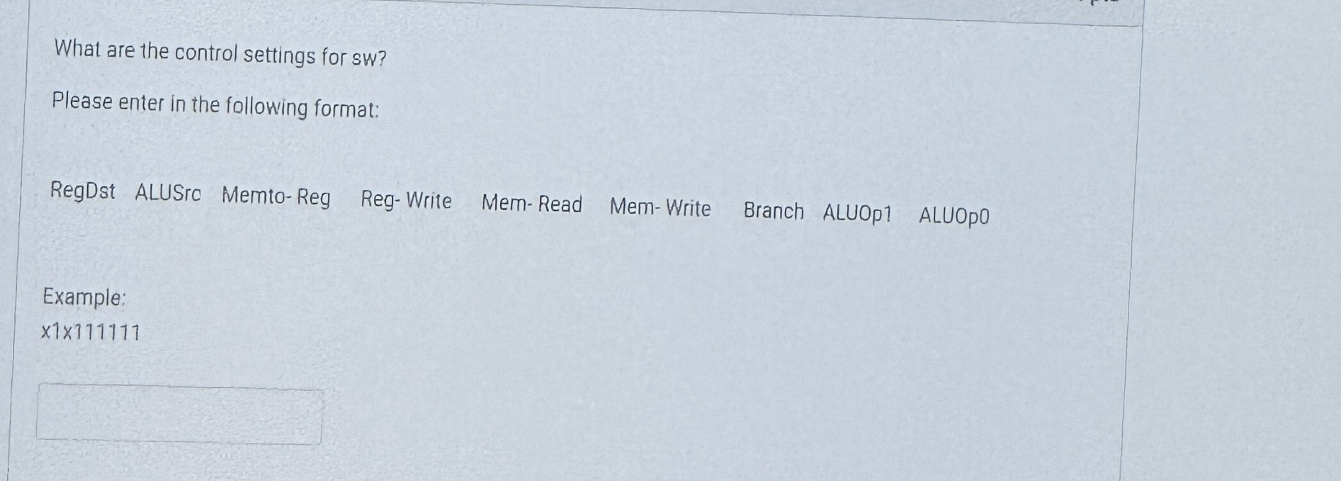 What are the control settings for s w ? Please