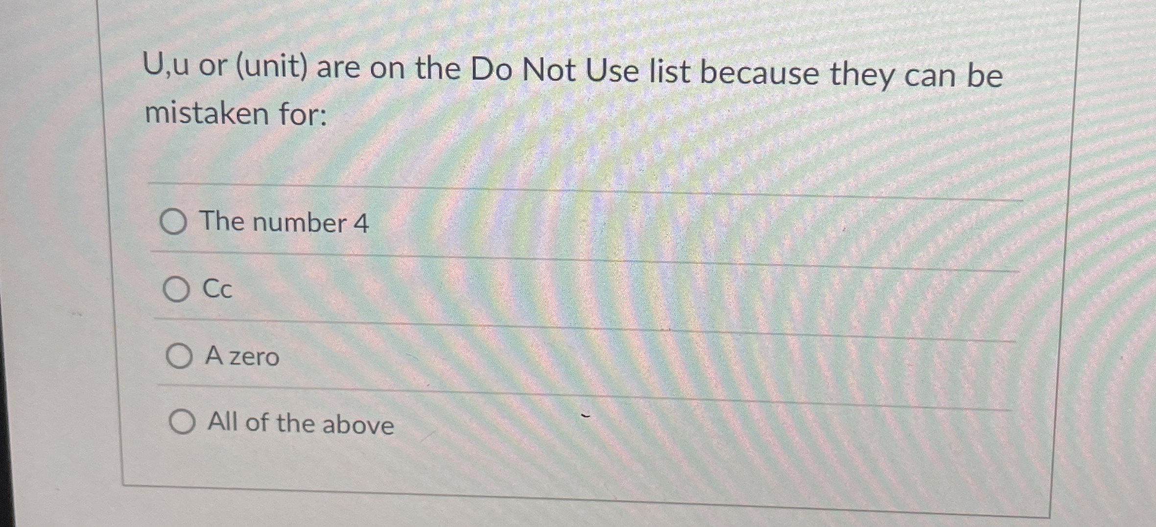 U , u or ( unit ) are on the Do Not Use list