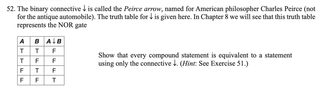 The binary connective darr is called the Peirce