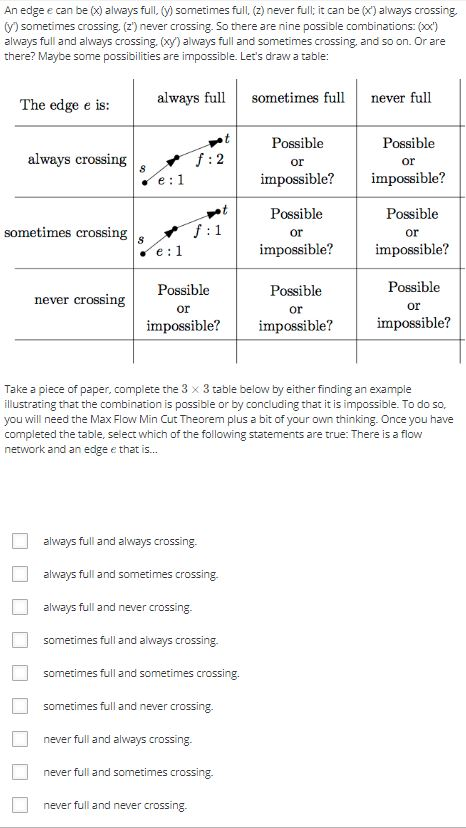 Question 4 An edge ee can be ( x ) always full, (
