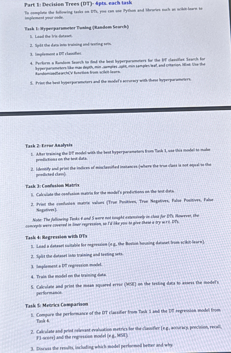 Part 1 : Decision Trees ( DT ) - 4 pts . each