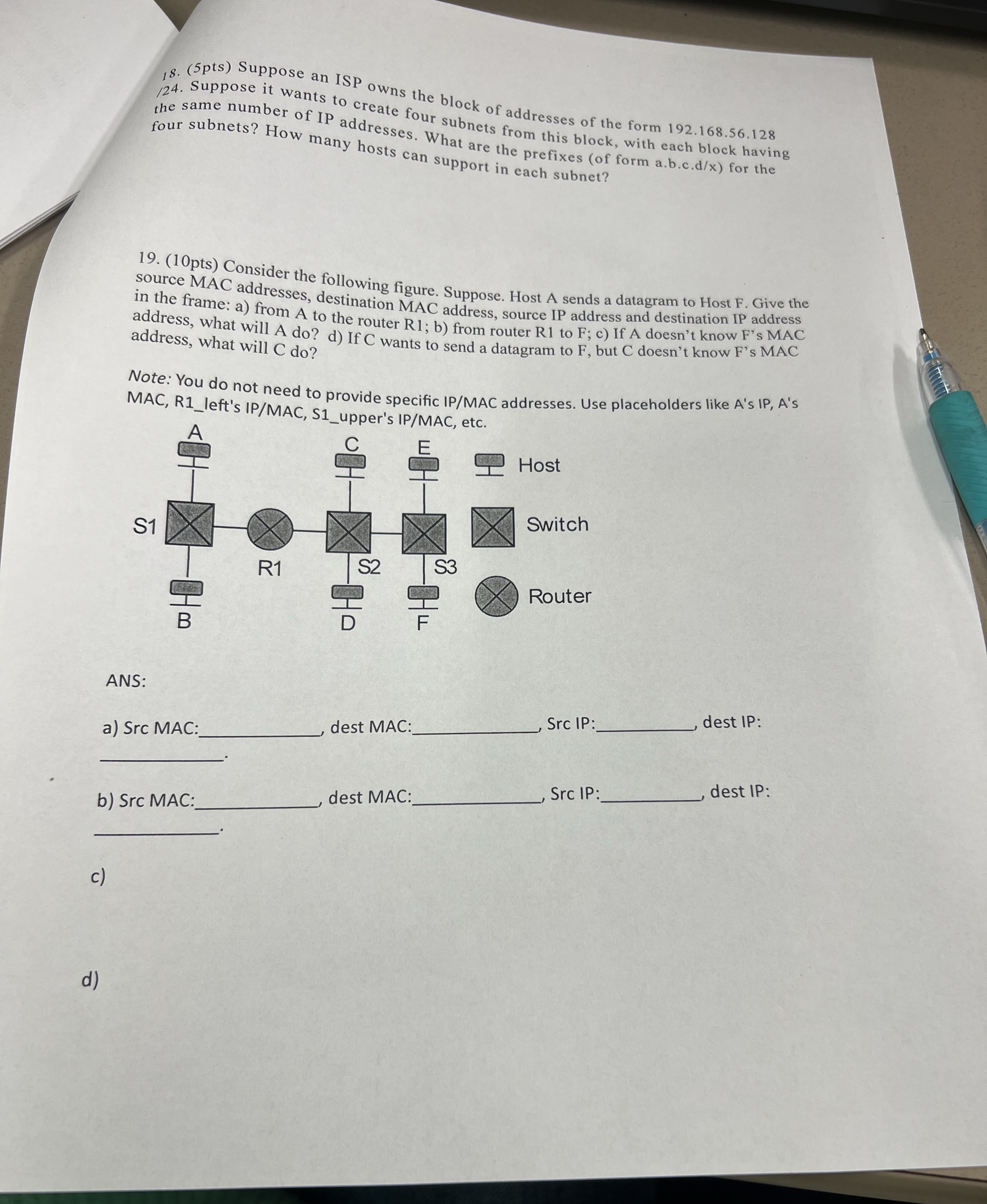 ( 5 pts ) Suppose an ISP owns the block of
