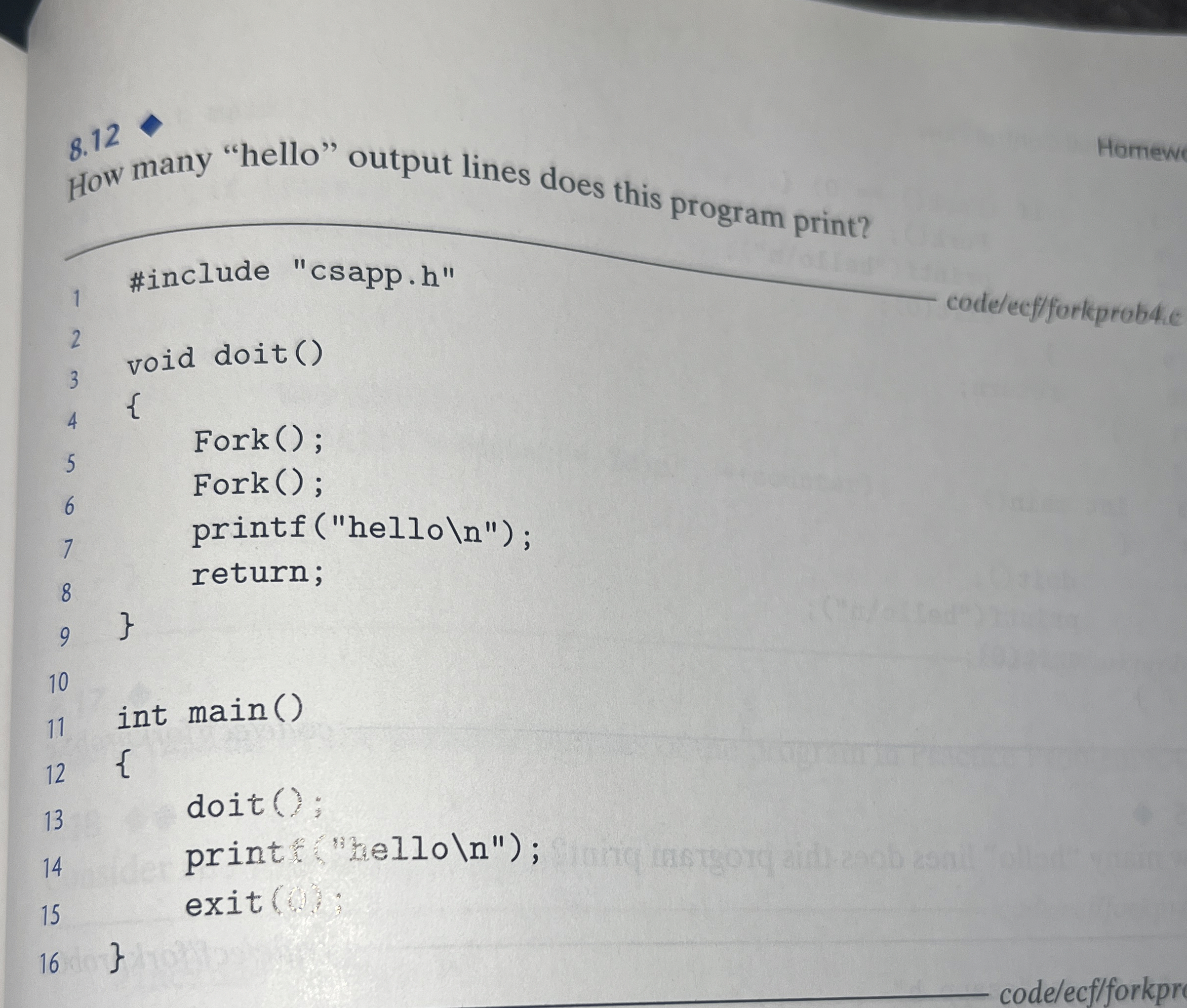 8 . 1 2 How many "hello" output lines does this