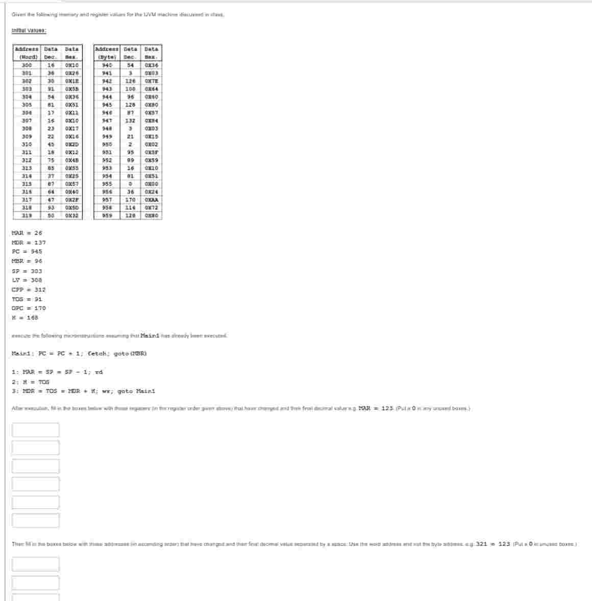 Given the following memory and register values